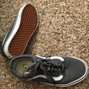 Grey lace up Vans with white stripe